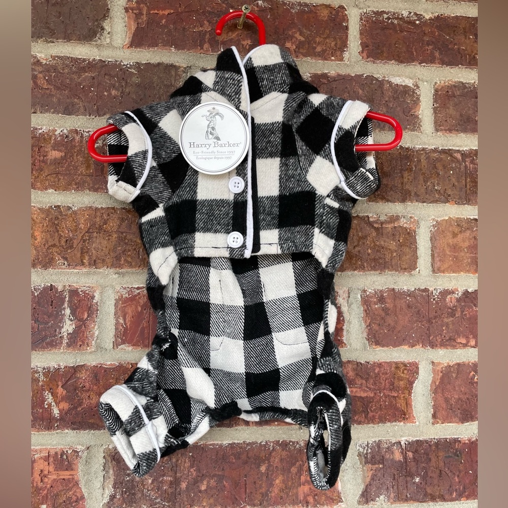 NWT Dog’s Harry Barker Black Buffalo Check Flannel Pajama Outfit Size Small